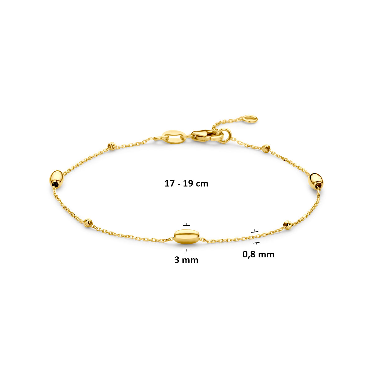 armband 17 - 19 cm 14K geelgoud - rondje,bolletje,ringetje,draad