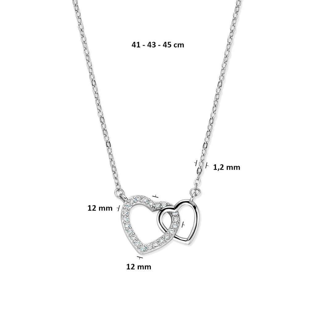 Halskette Herzen Zirkonia 41 - 43 - 45 cm Silber rhodiniert