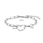 Armband Herz Büroklammer Flachrohr 16 + 3 cm Silber rhodiniert