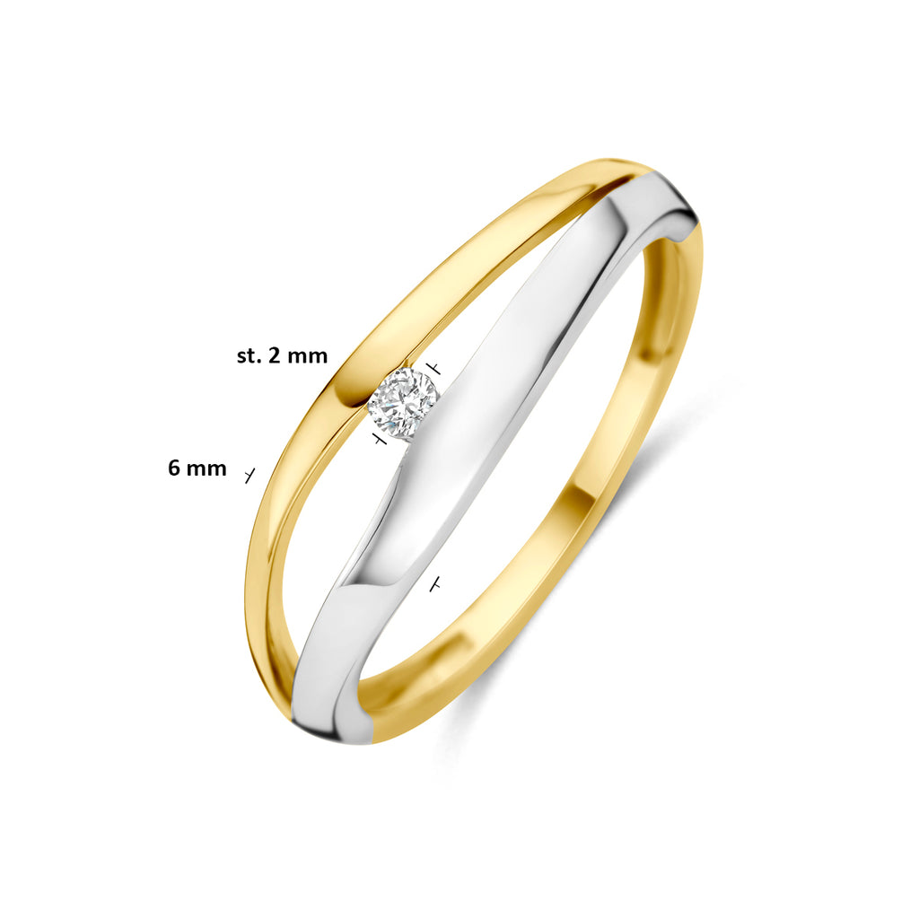 ring lab grown diamant 0.04ct f vs 14K bicolor goud geel/wit