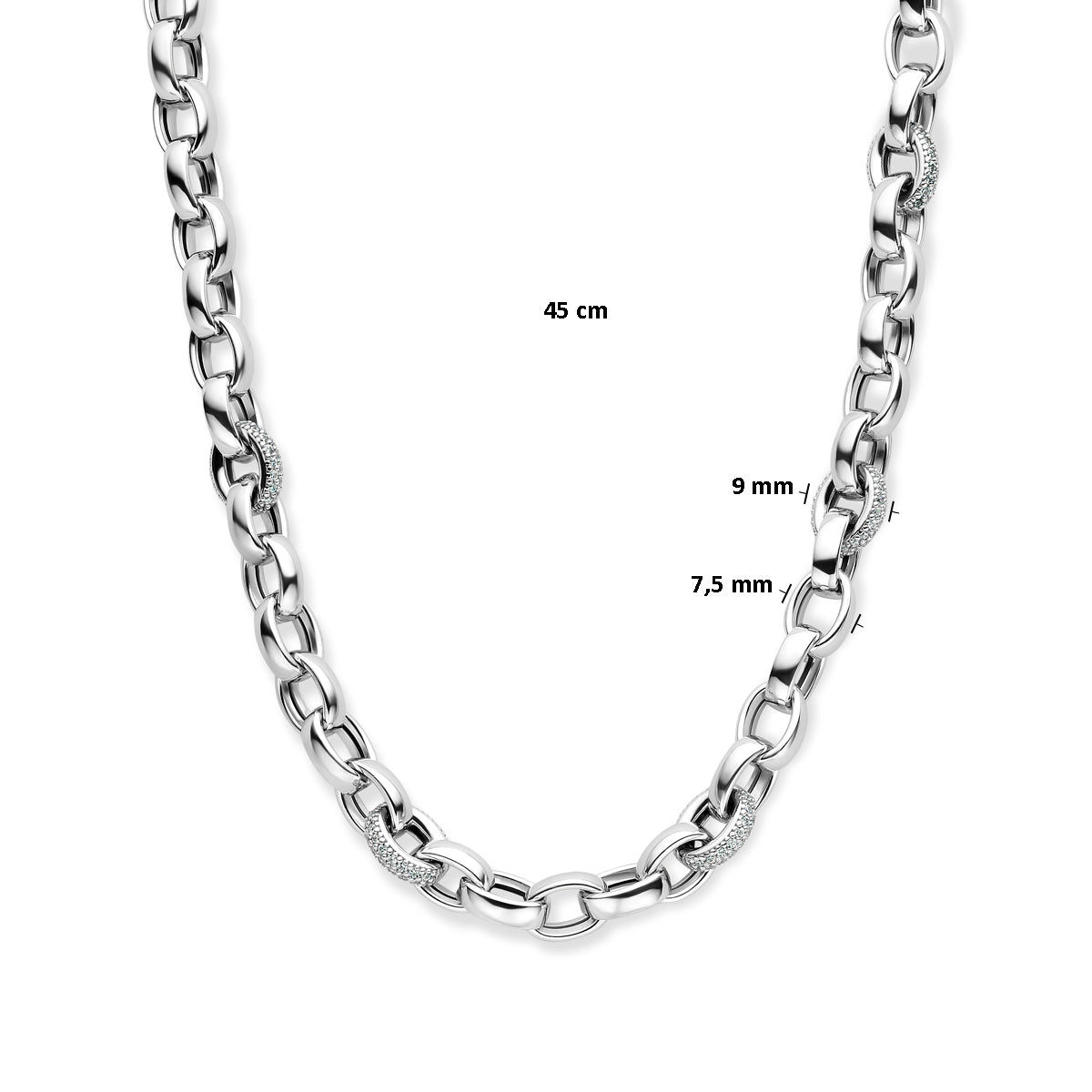 Halskette Jasseron Oval Zirkonia 7,5 mm 45 cm Silber rhodiniert