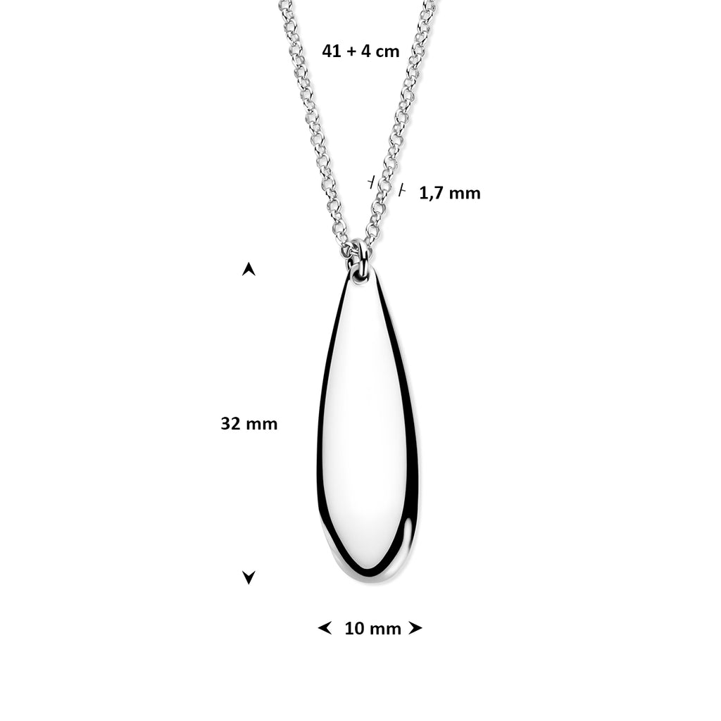 collier druppel 41 + 4 cm zilver gerhodineerd