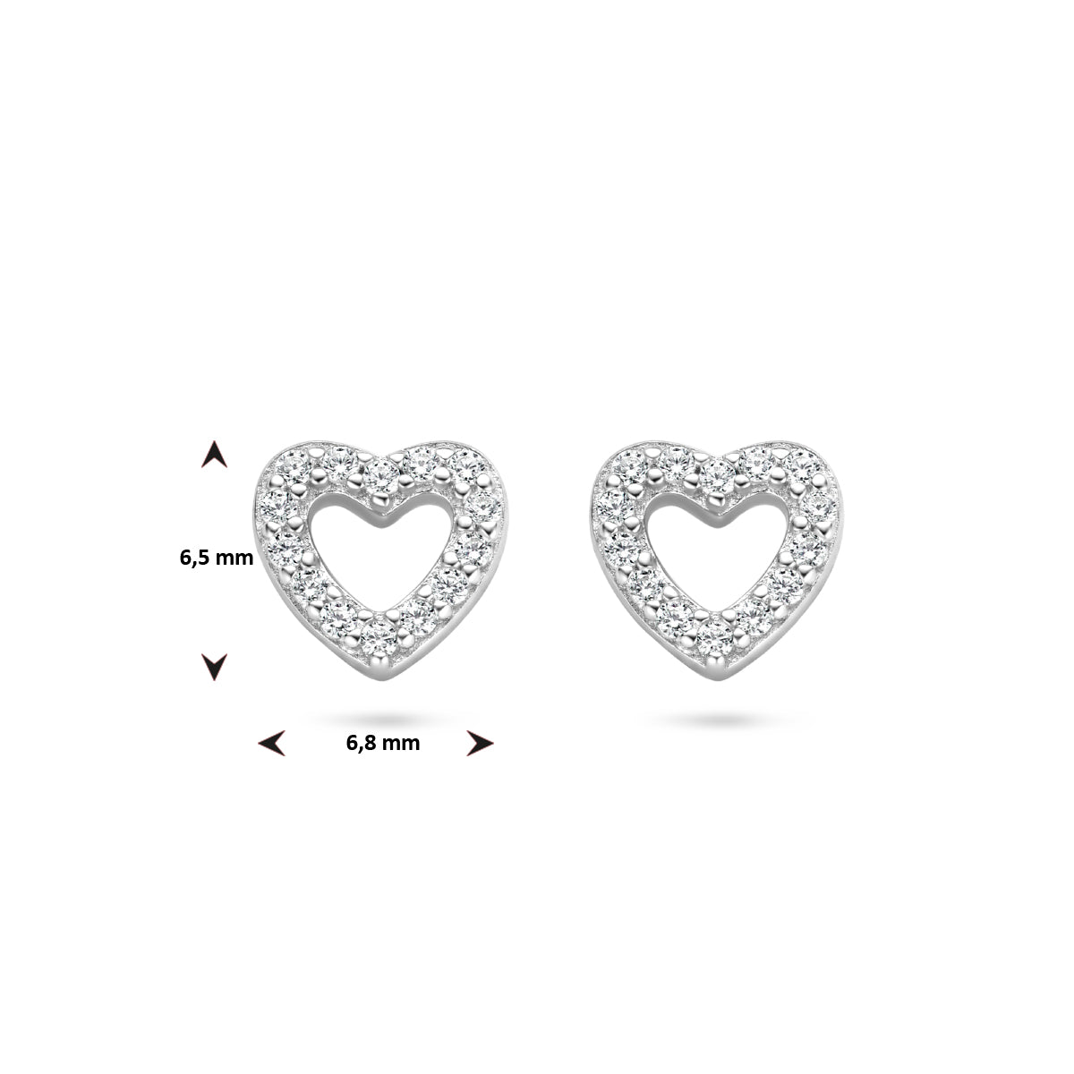 oorknoppen hartje zirkonia zilver gerhodineerd