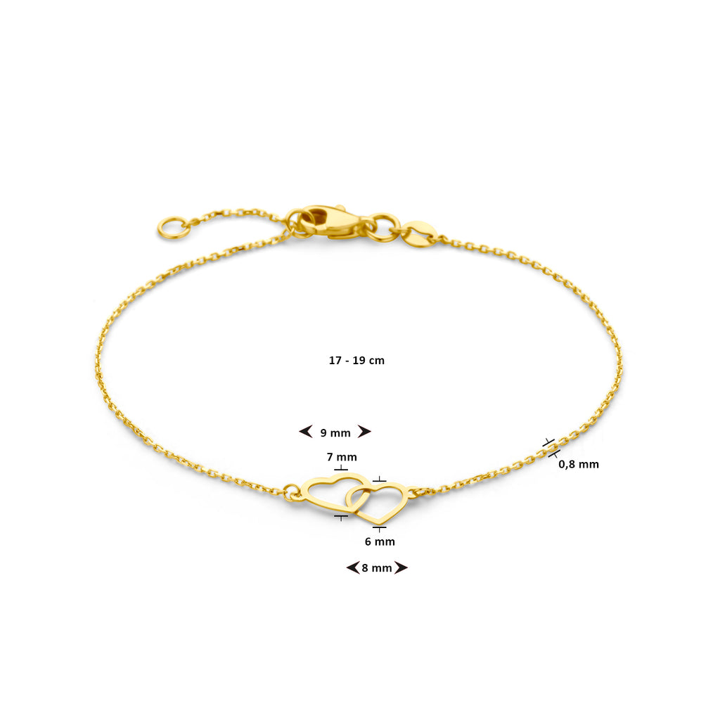 Armband Herzen 17 - 19 cm 14K Gelbgold