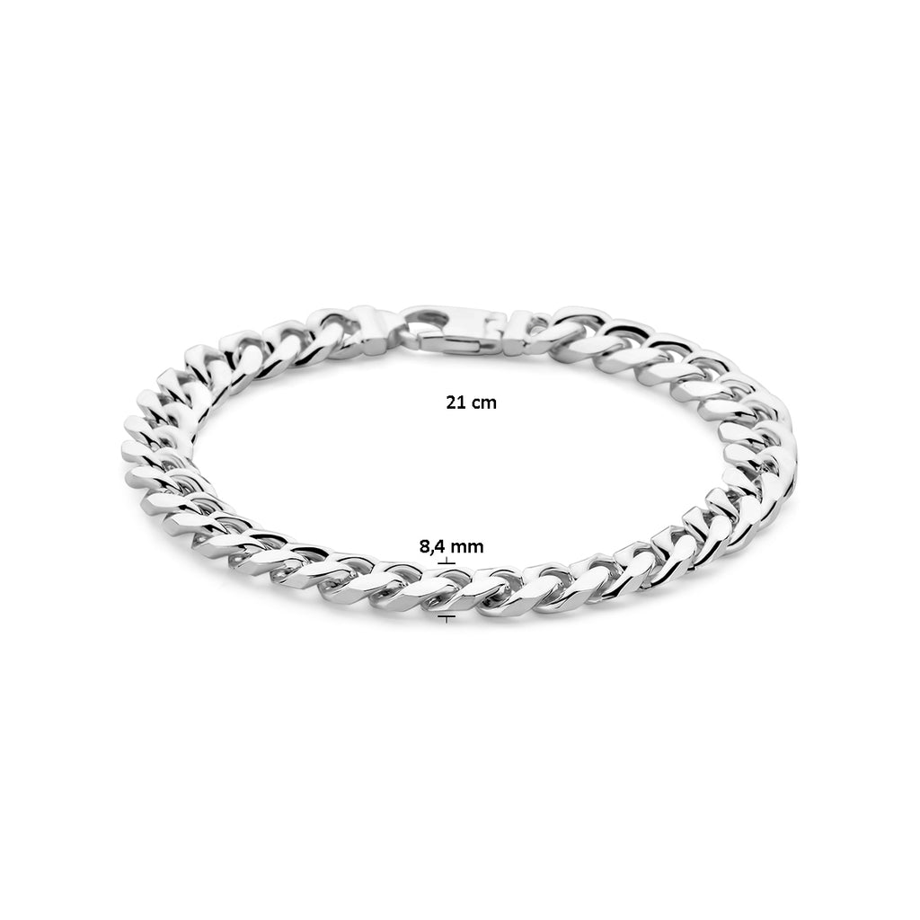 Armband Panzerkette 6-seitig geschliffen 8,4 mm 21 cm Silber weiß