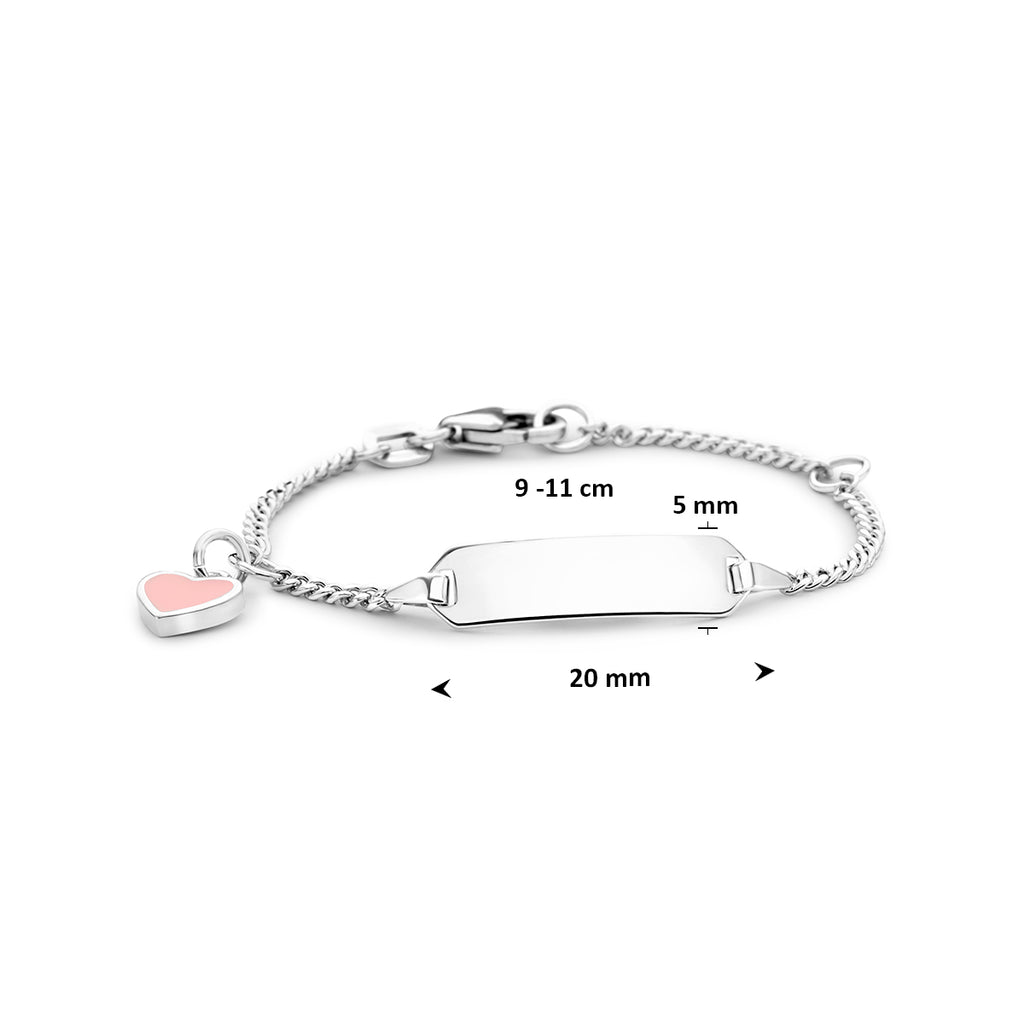 Gravurarmband Herz Emailleplatte 5,0 mm Silber weiß