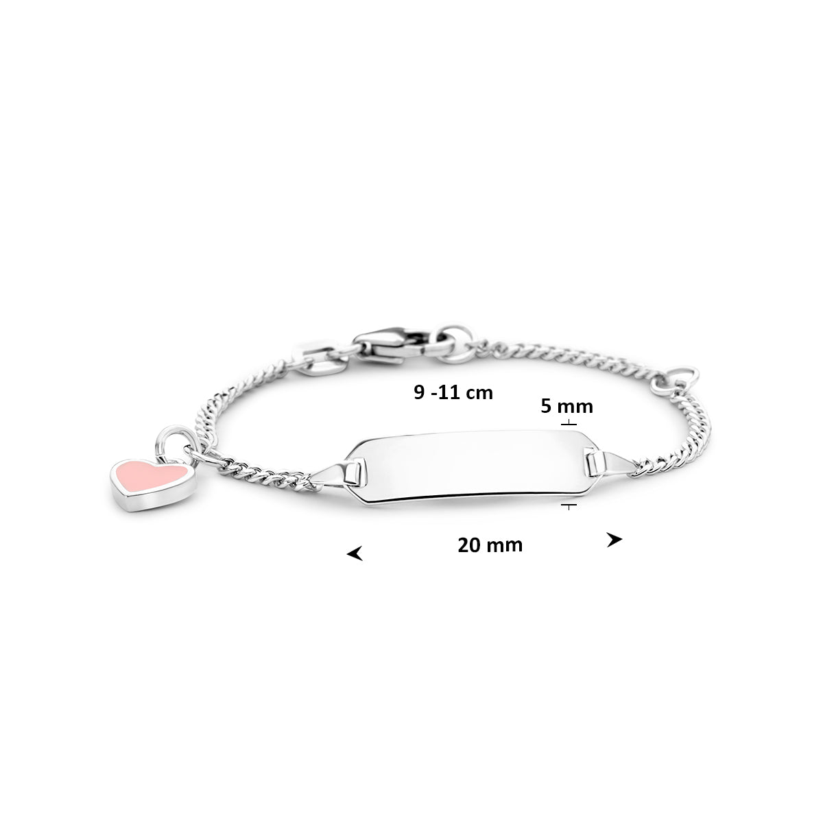 Gravurarmband Herz Emailleplatte 5,0 mm Silber weiß