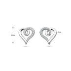 oorknoppen hart en zirkonia zilver gerhodineerd