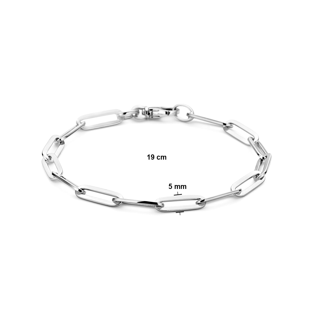 Armband Büroklammer Vierkantrohr 5,0 mm 19 cm Silber rhodiniert
