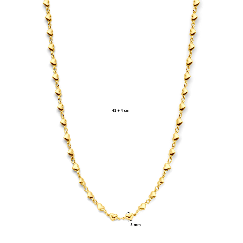 collier hartjes 41 + 4 cm 3 micron zilver verguld (geel)