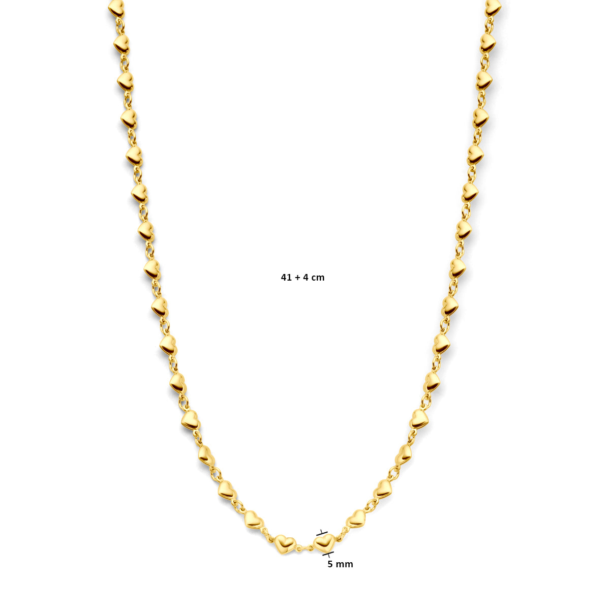 collier hartjes 41 + 4 cm 3 micron zilver verguld (geel)