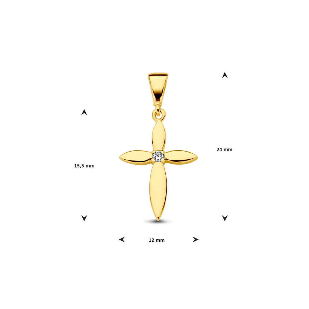 hanger kruis zirkonia 14K geelgoud