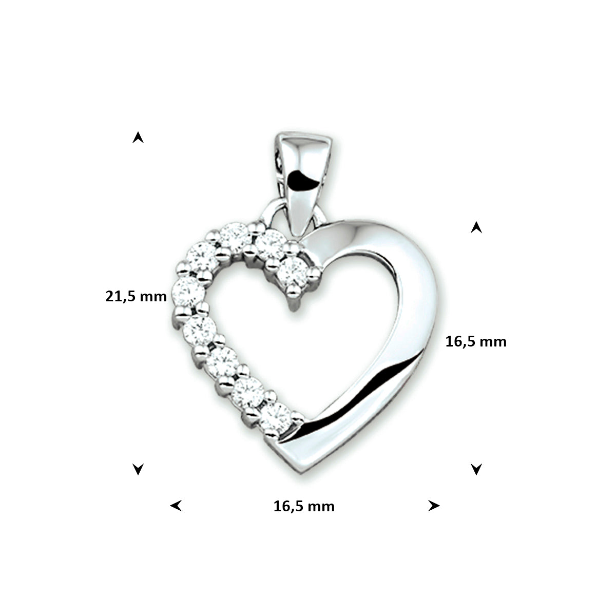 hanger hart zirkonia zilver gerhodineerd