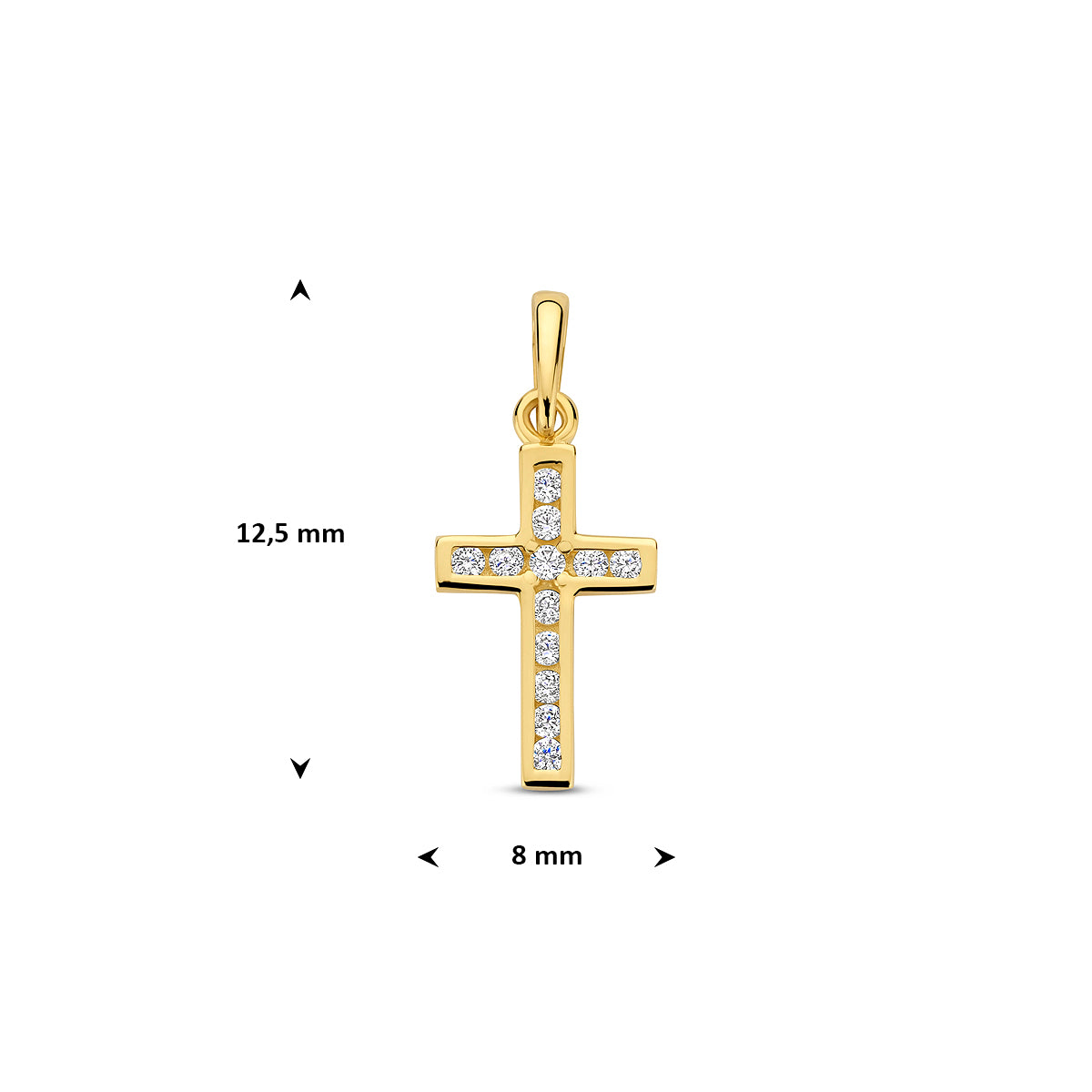 9kt Anhänger Kreuz Zirkonia 12,5 mm 9kt Gelb