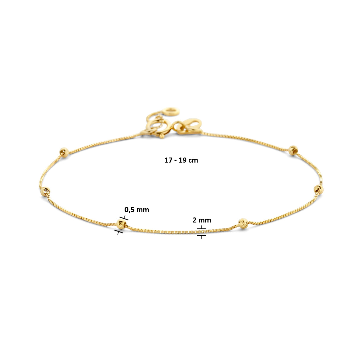 Armband diamantierte Kugeln 0,5 mm 17 - 19 cm 14K Gelbgold