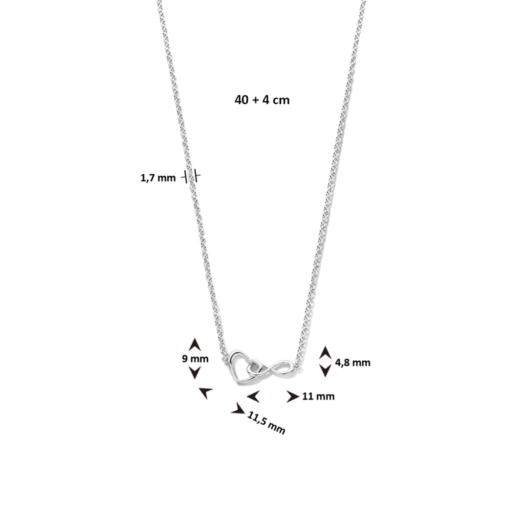 Halskette Herz und Infinity 40 + 4 cm Silber rhodiniert