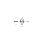Flaches Piercing mit Perle und Zirkonia 6,5 mm rhodiniert Silber