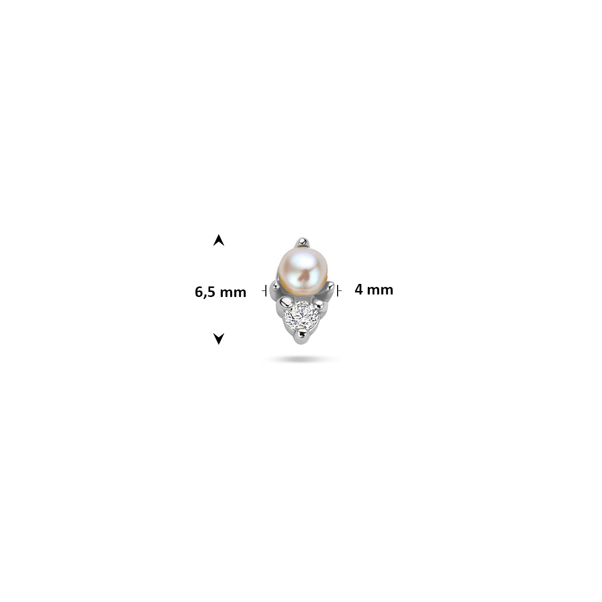 Flaches Piercing mit Perle und Zirkonia 6,5 mm rhodiniert Silber