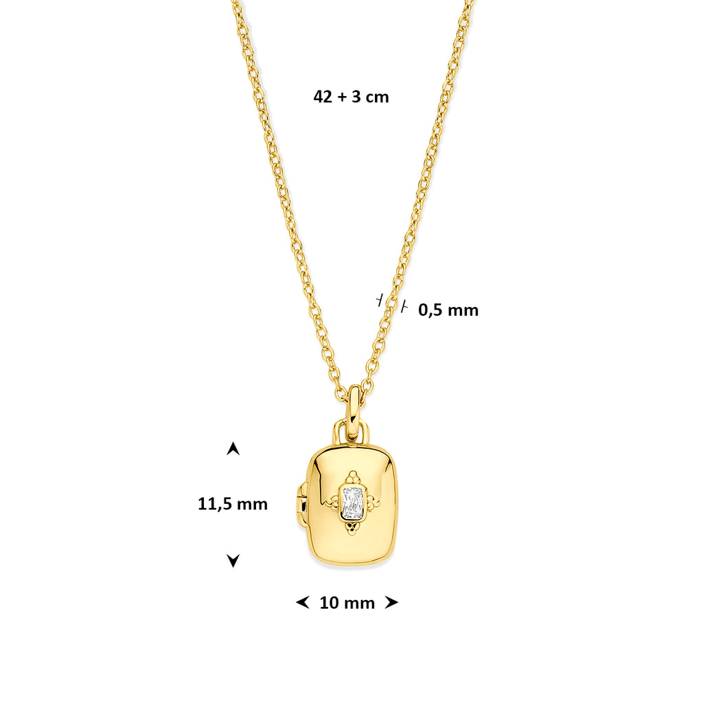 collier zirkonia en medaillon 42 + 3 cm 3 micron zilver verguld (geel)