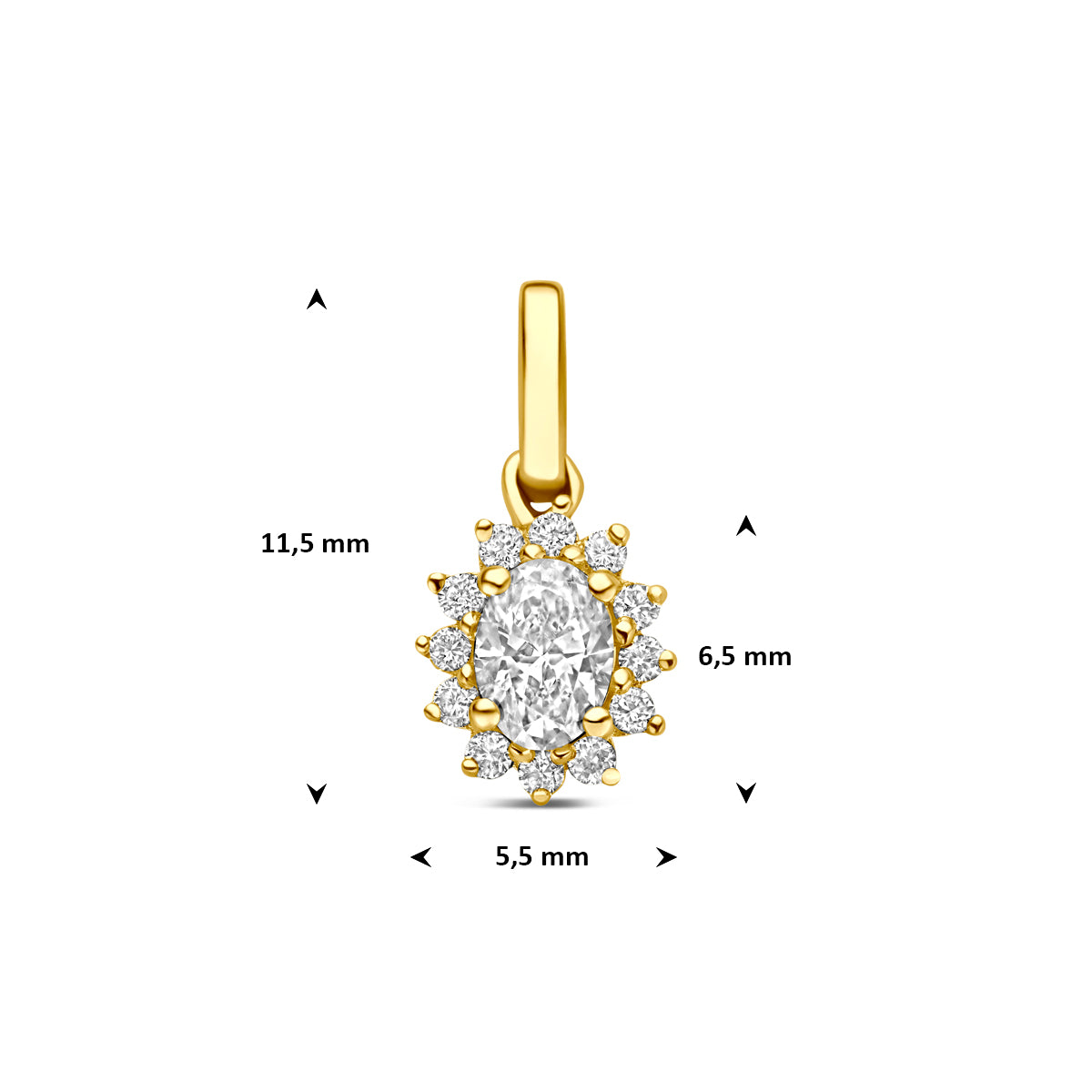 hanger lab grown diamant 0.21ct f vs 6,5 mm 14K geelgoud