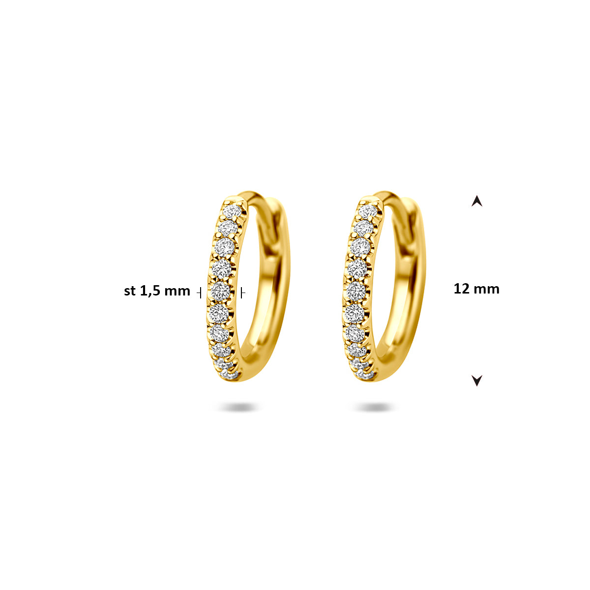 klapoorringen lab grown diamant 0.14ct (2x 0.07ct) g vs 12 mm 14K geelgoud