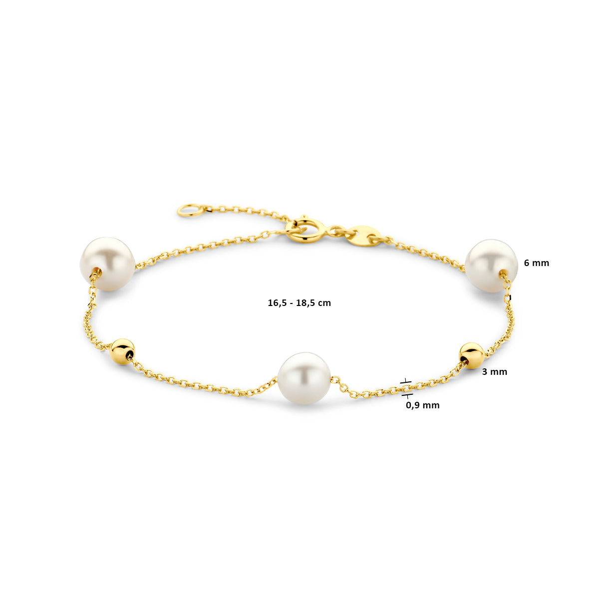 Armband Kügelchen und Perlen 16,5 - 18,5 cm 14K Gelbgold