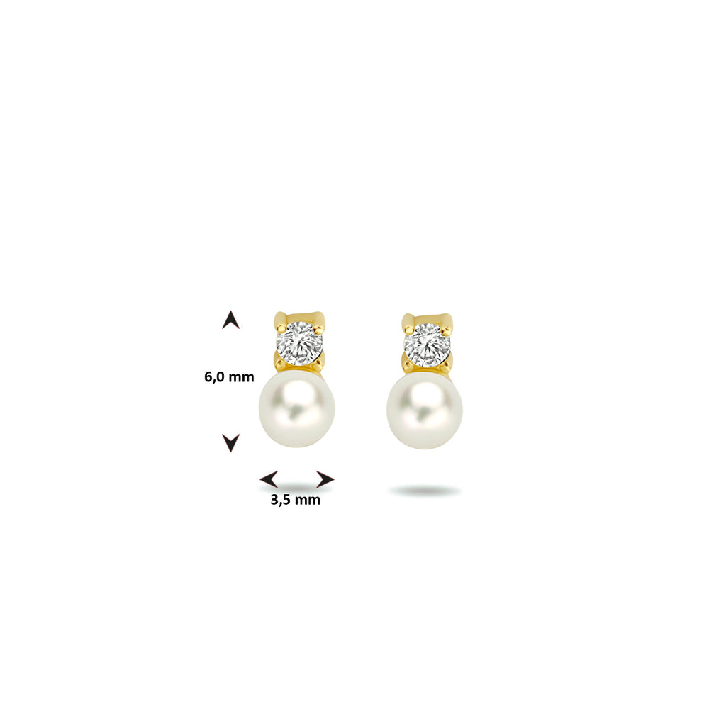 Ohrstecker Perle und Zirkonia 14K Gelbgold