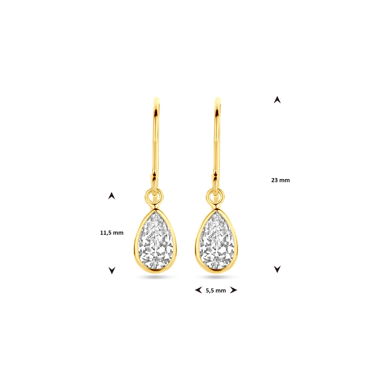 oorhangers franse haak zirkonia 23 mm 14K geelgoud