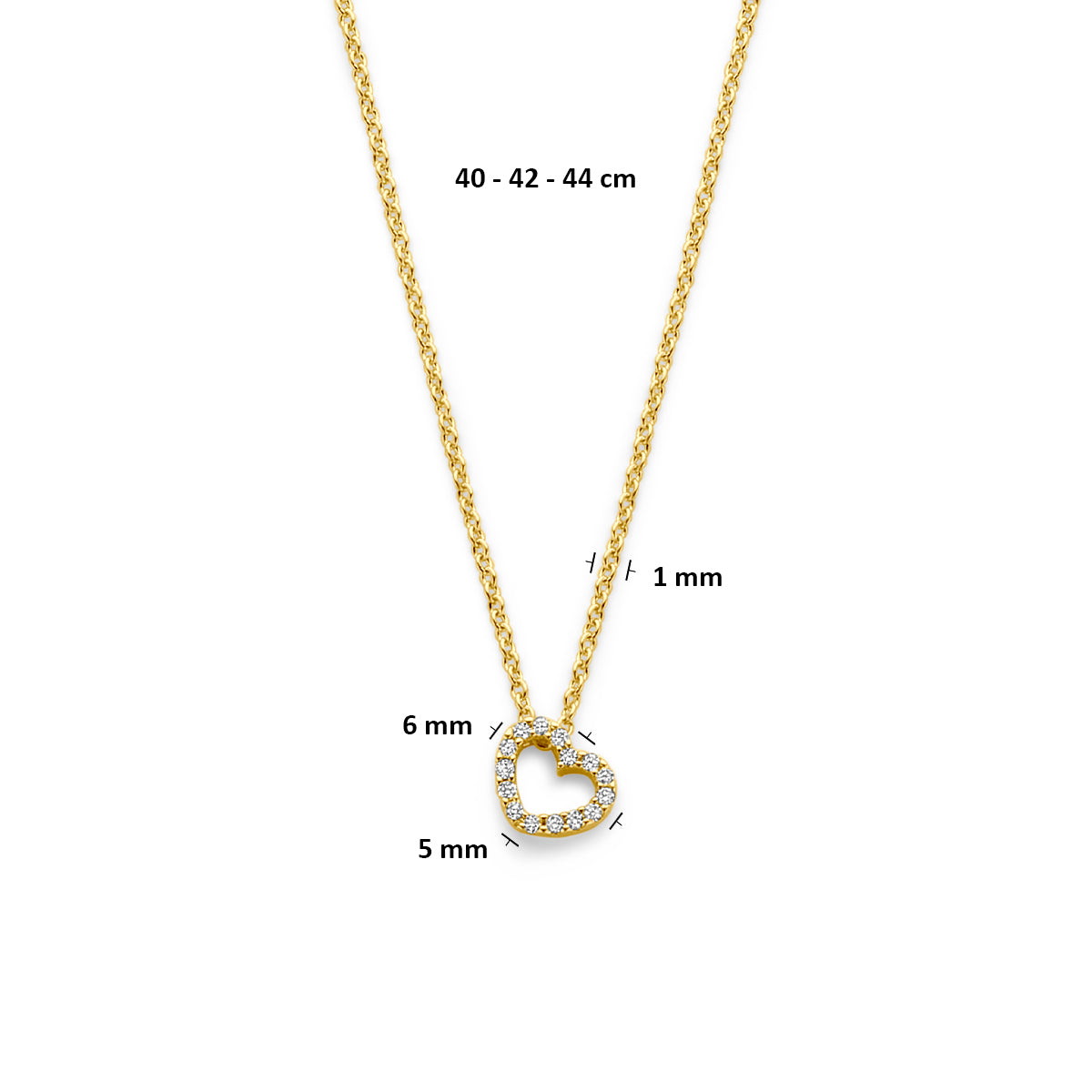 collier hartje diamant 0.04ct h si 40 - 42 - 44 cm 14K geelgoud