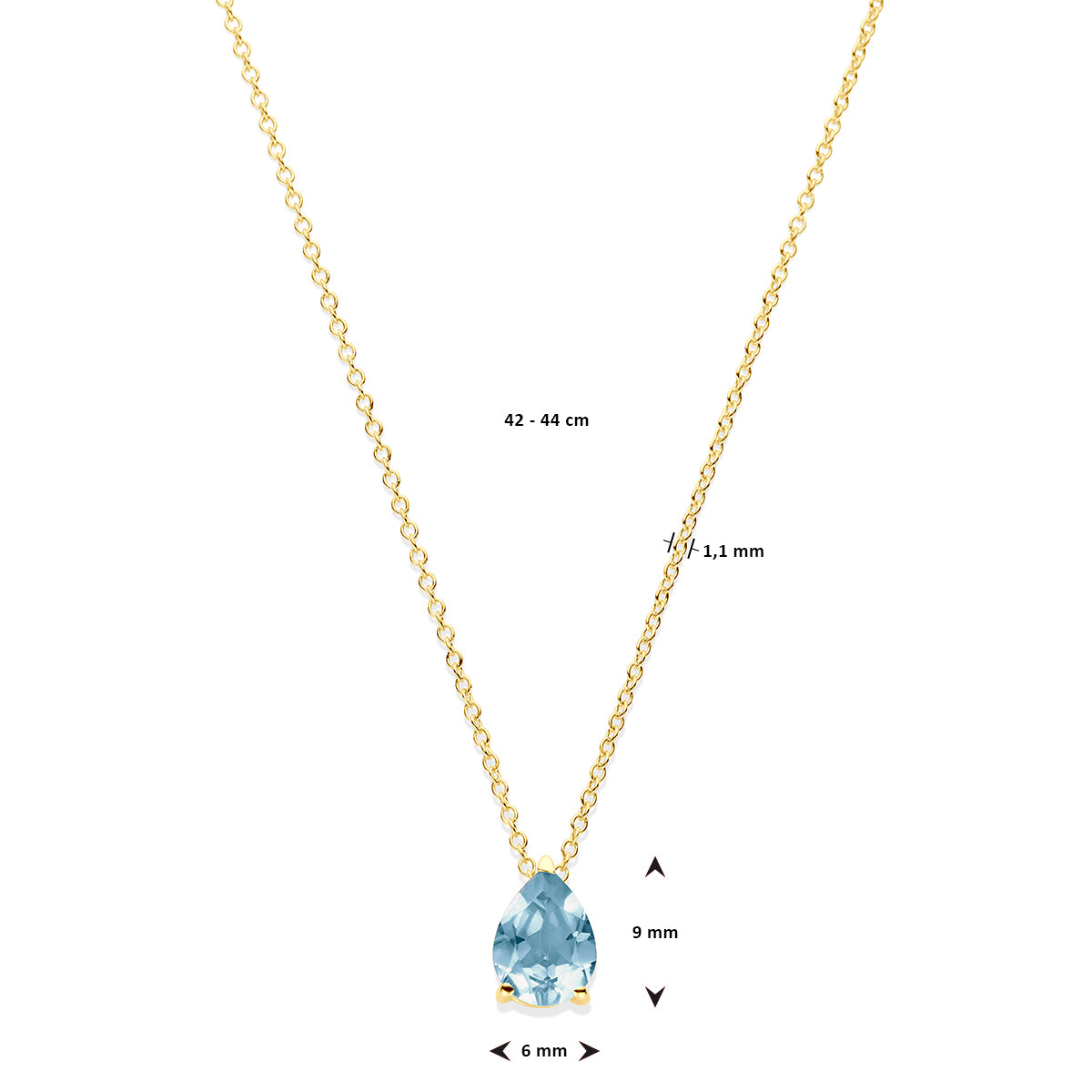collier blauw topaas 42 – 44 cm 14K geelgoud