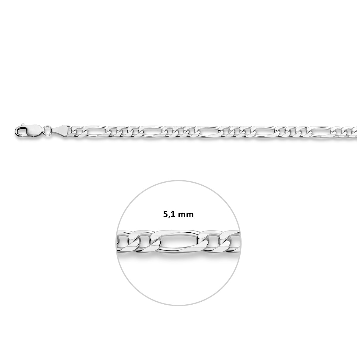 Armband Figaro 5,1 mm 20 cm Silber rhodiniert