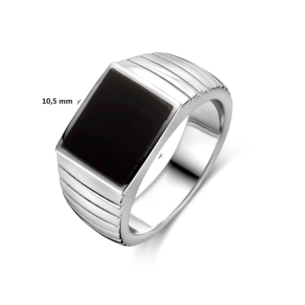 Siegelring Onyx rhodiniertes Silber