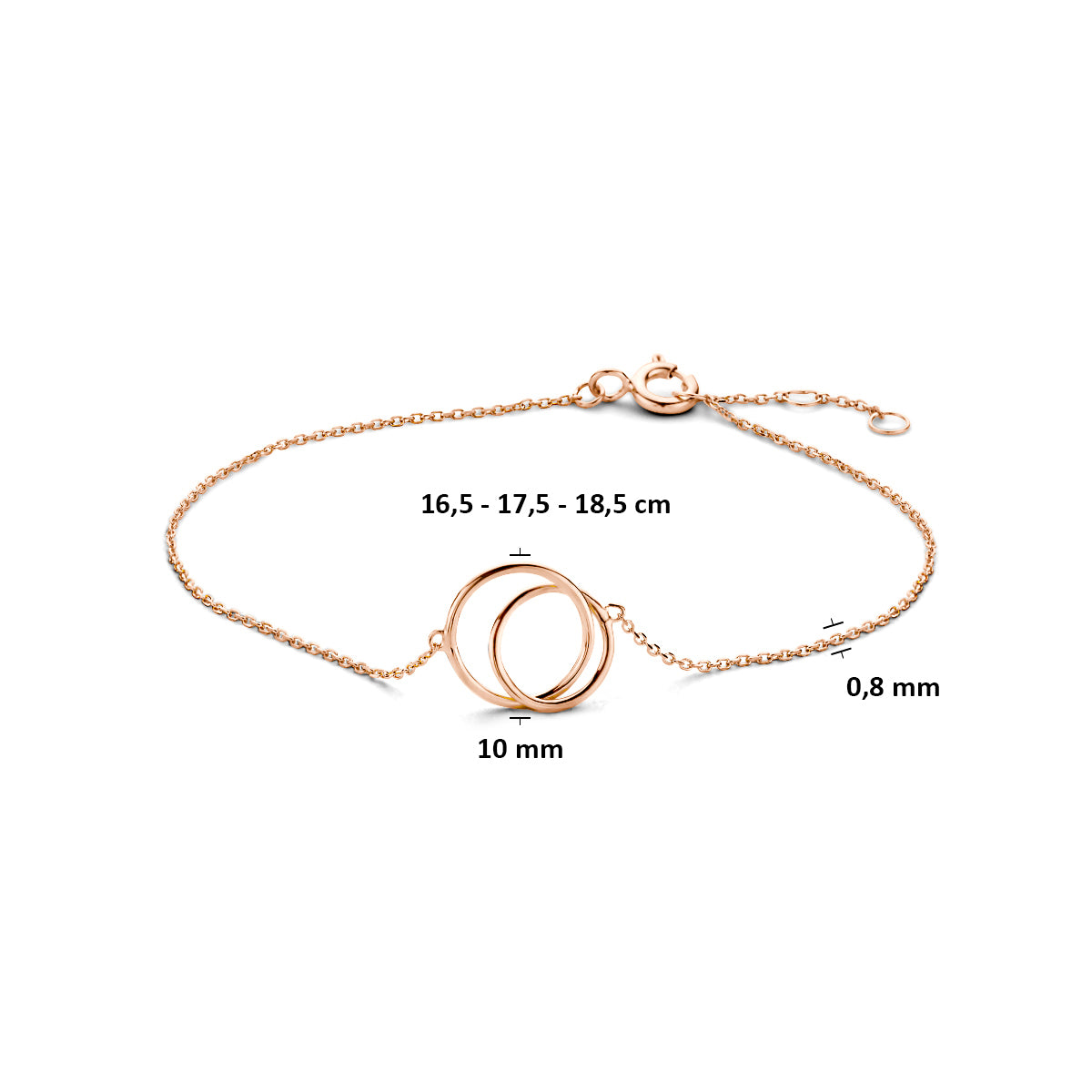 armband 16,5 - 17,5 - 18,5 cm 14K roségoud - rondje,bolletje,ringetje,draad