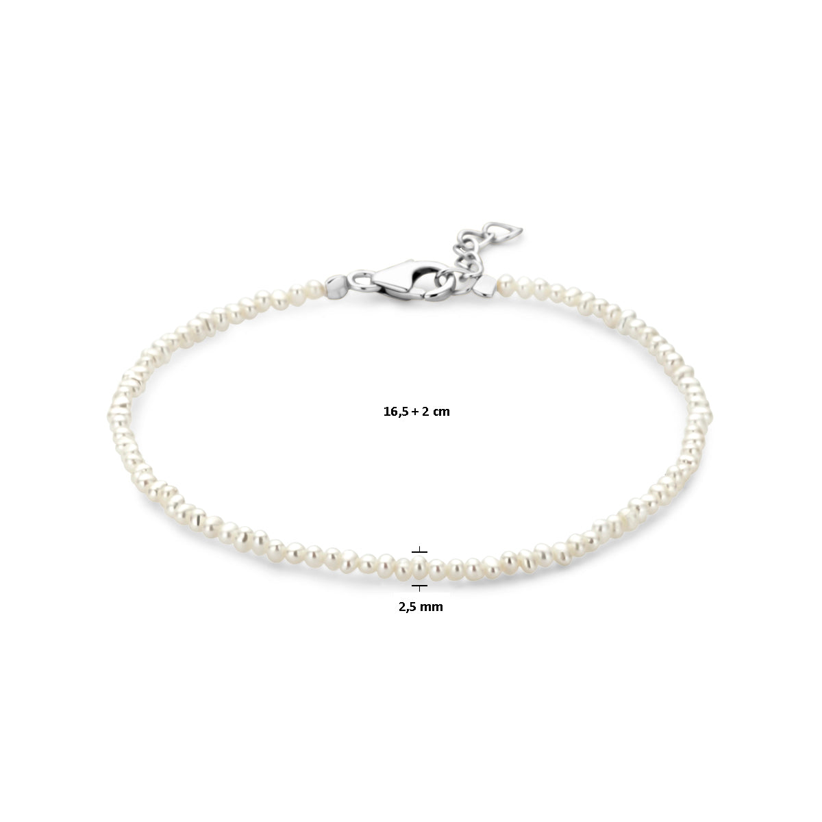 Armband Perlen 16,5 + 2 cm Silber rhodiniert