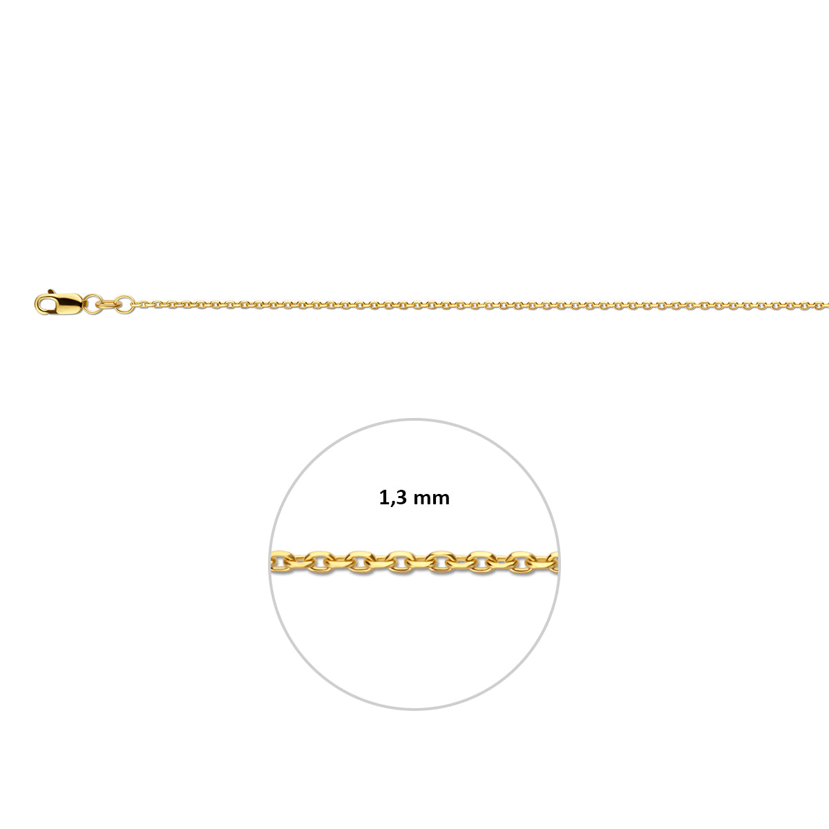 anker gediamanteerd 1,3 mm 14K geelgoud