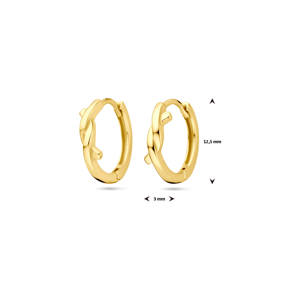 klapoorringen 12,5 mm 1 micron zilver verguld (geel)