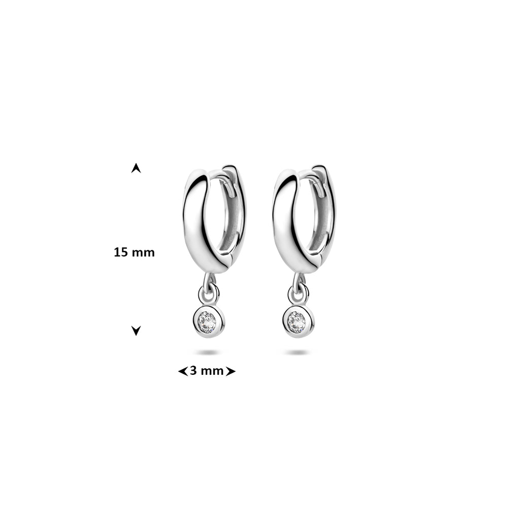 klapoorringen witte zirkonia 15 mm zilver gerhodineerd