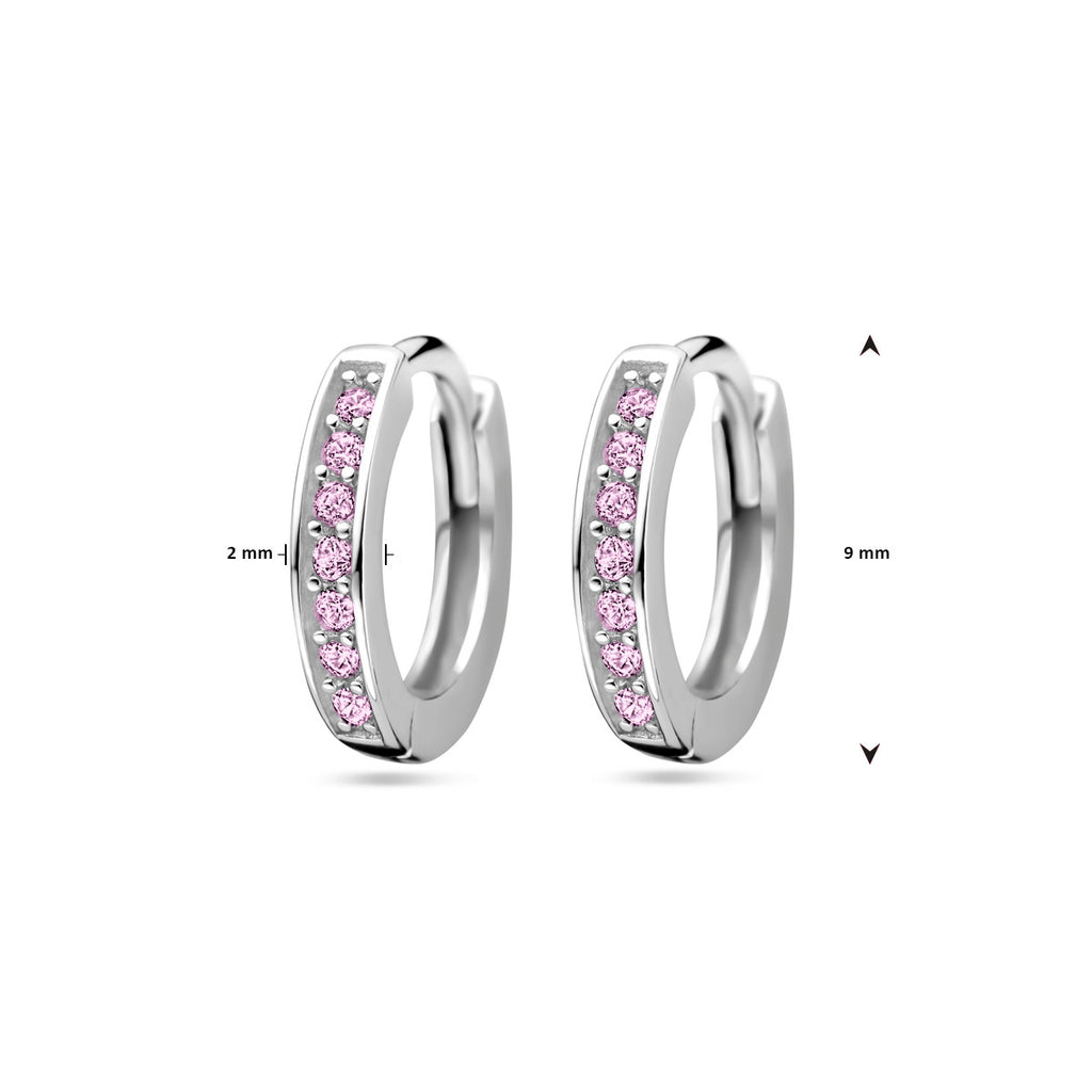 klapoorringen roze zirkonia 9 mm zilver gerhodineerd