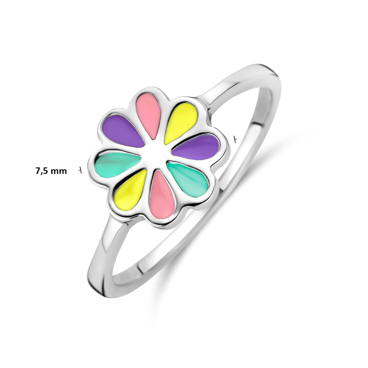 Ring Blume Emaille Silber rhodiniert