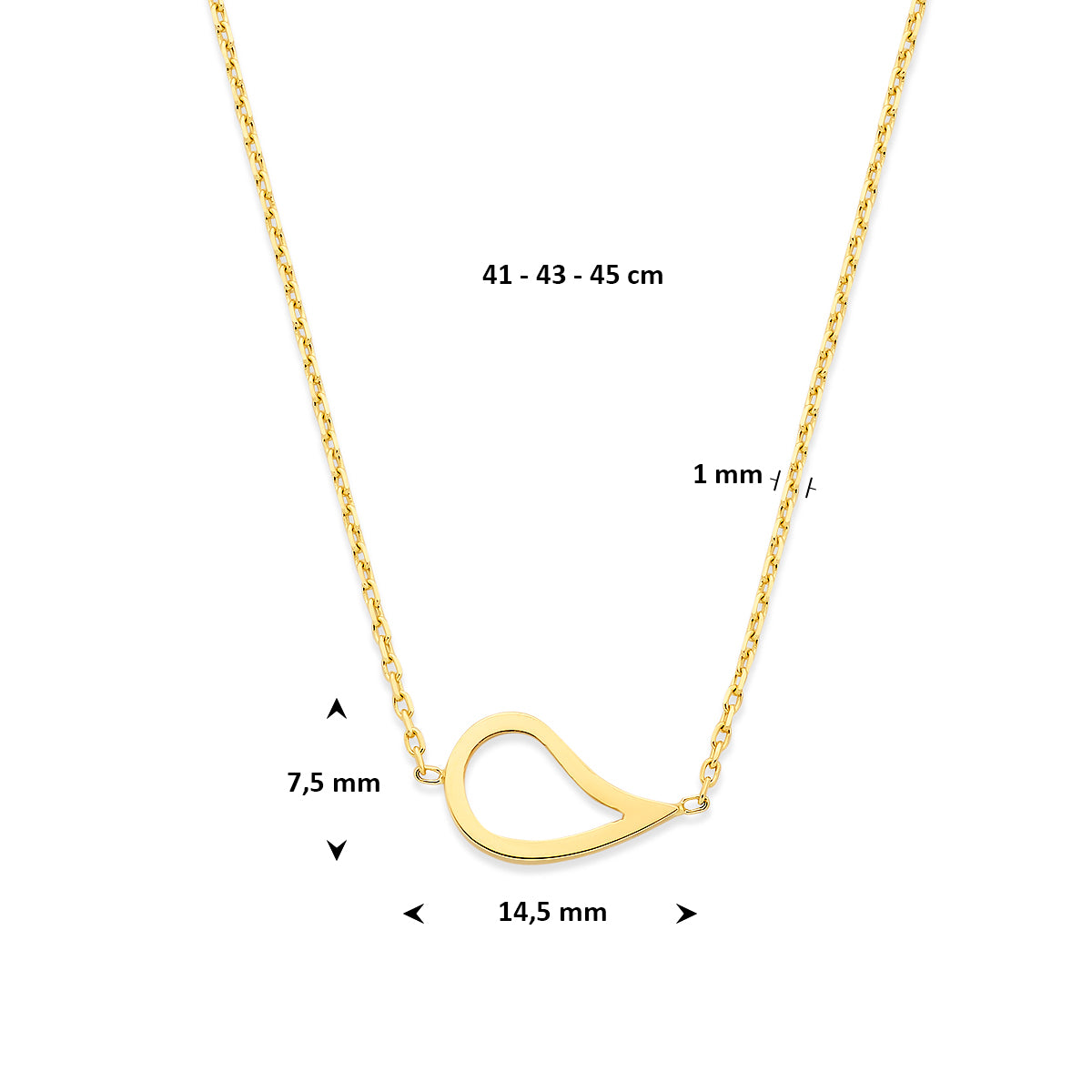 Halskette Tropfen 41 - 43 - 45 cm 14K Gelbgold