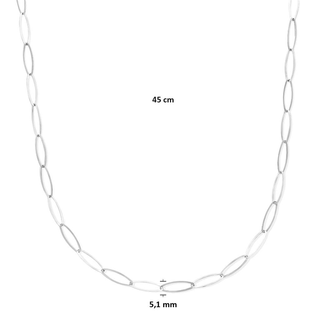 collier anker 5,1 mm 45 cm zilver gerhodineerd