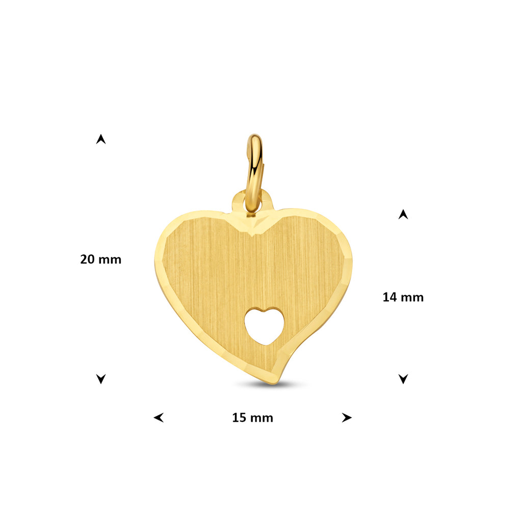 Gravuranhänger Herz matt diamantiert 14K Gelbgold