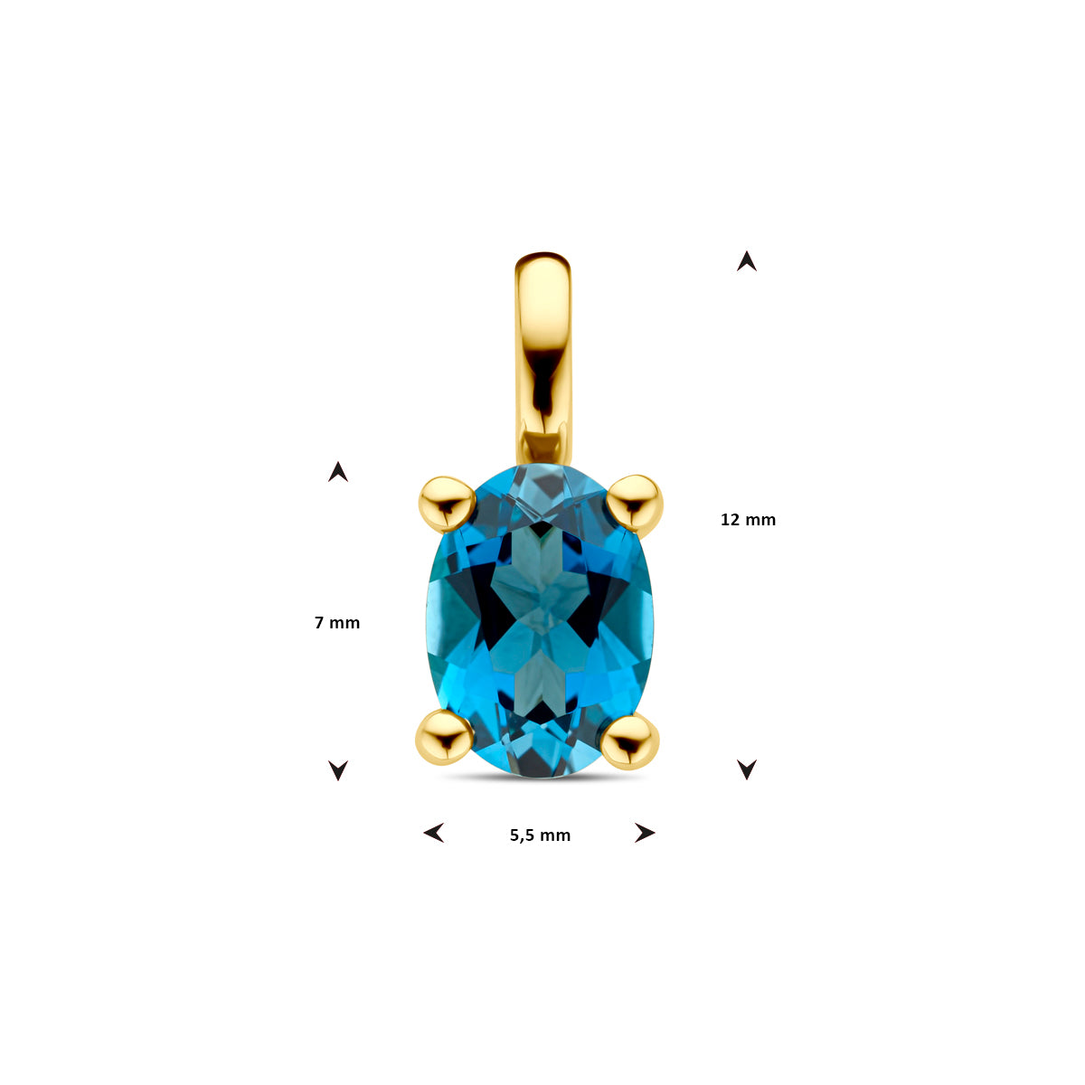 hanger london blue topaas 12 mm 14K geelgoud