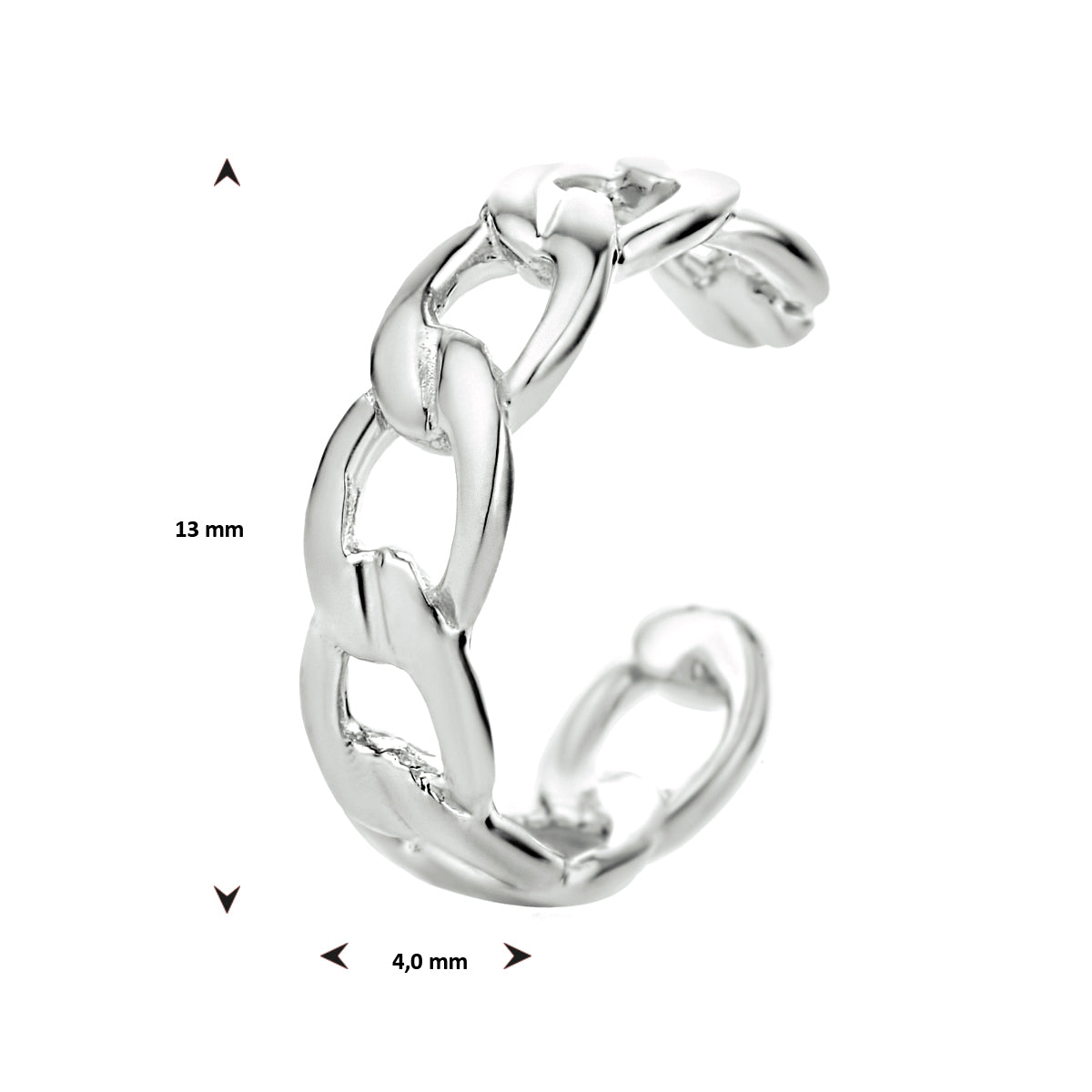 earcuff schakel 13 mm zilver gerhodineerd