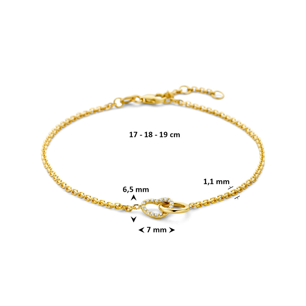armband rondje en hartje lab grown diamant 0.09ct g vs 17 - 18 - 19 cm 14K geelgoud - rondje,bolletje,ringetje,draad
