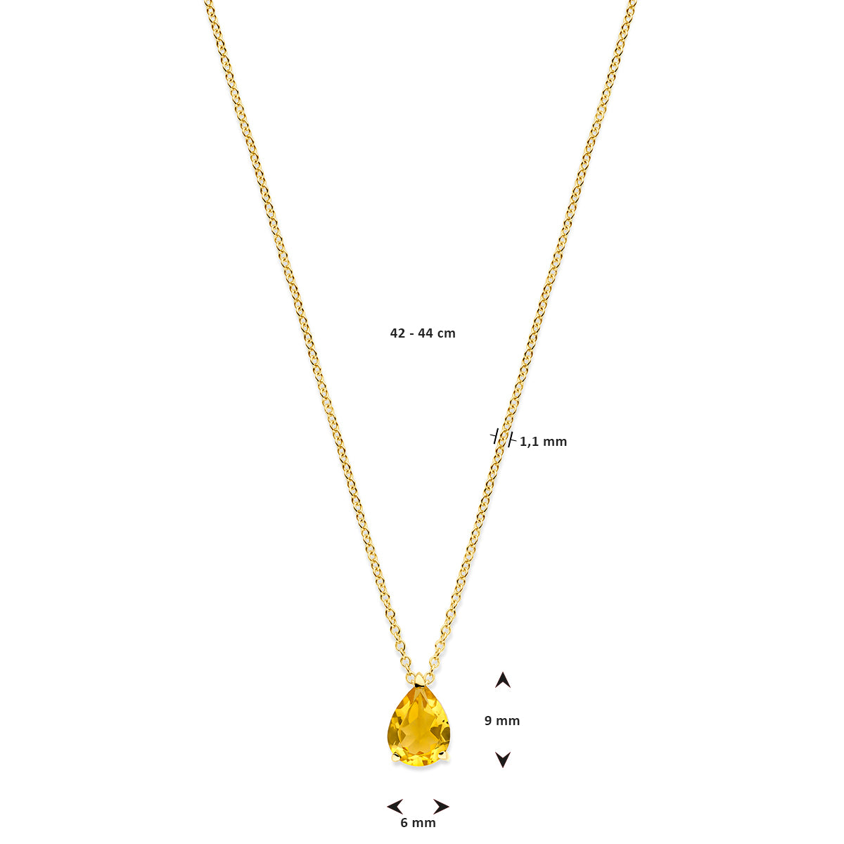 collier citrien 42 – 44 cm 14K geelgoud