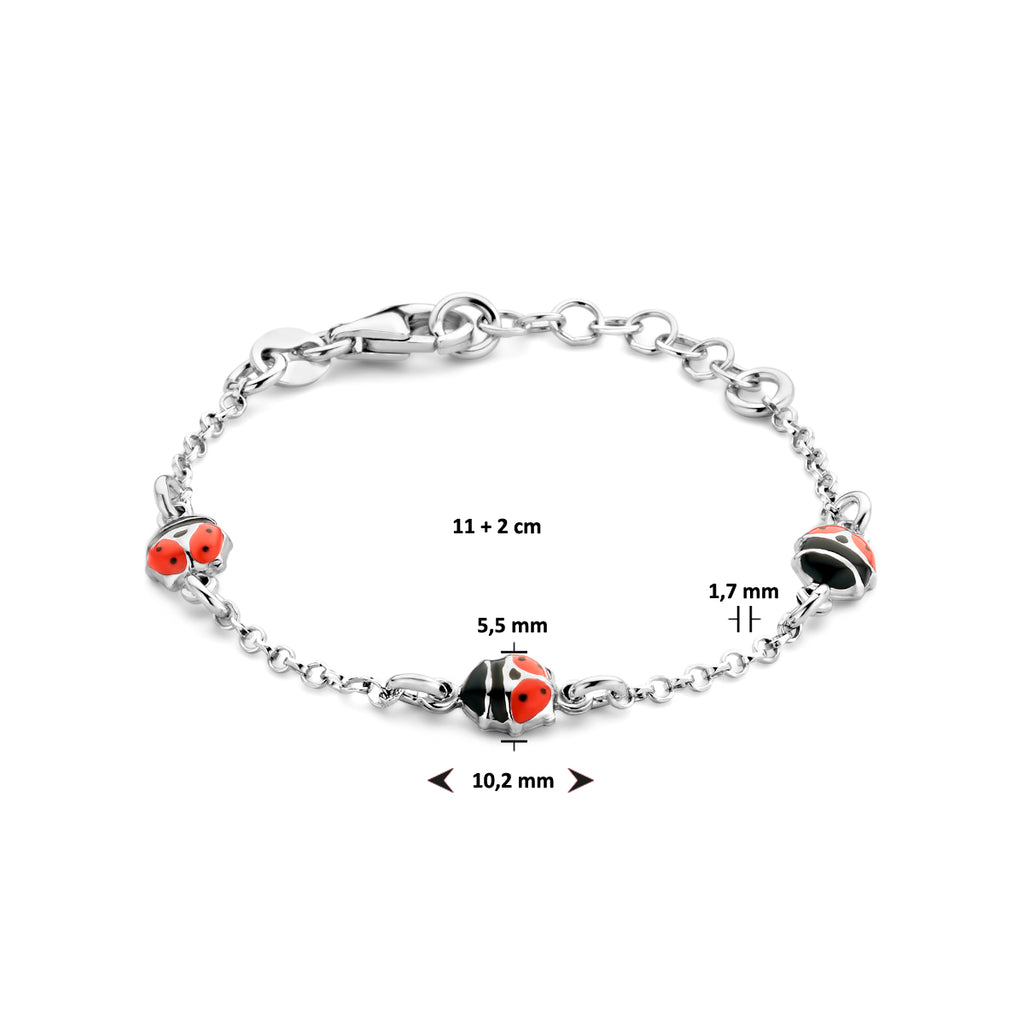 Armband Marienkäfer Emaille 11 + 2 cm Silber rhodiniert