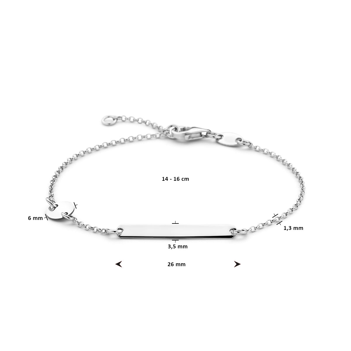 Gravurarmband Kreis und Plättchen 3,5 mm 14 - 16 cm Silber rhodiniert