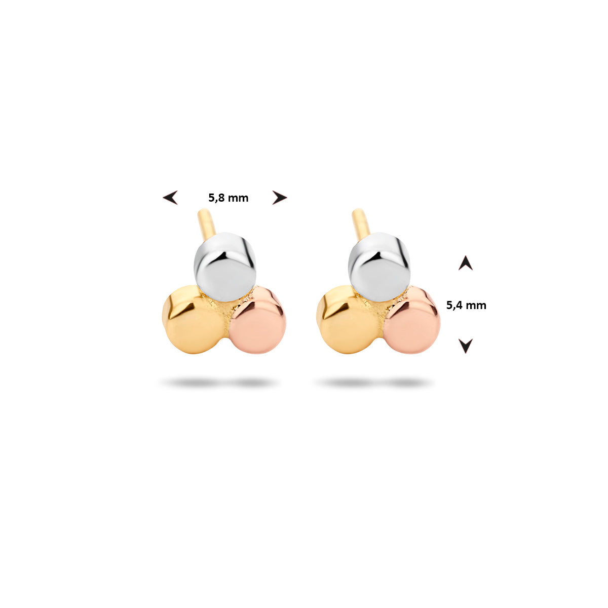 Ohrstecker rund dreifarbig 14K dreifarbiges Gold