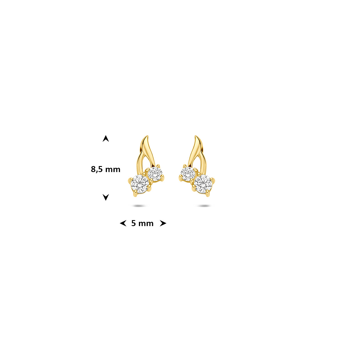 9k oorknoppen zirkonia 8,5 mm 9K geel
